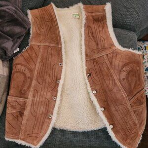 Vintage Suede Leather Western Sherpa Vest - Unisex